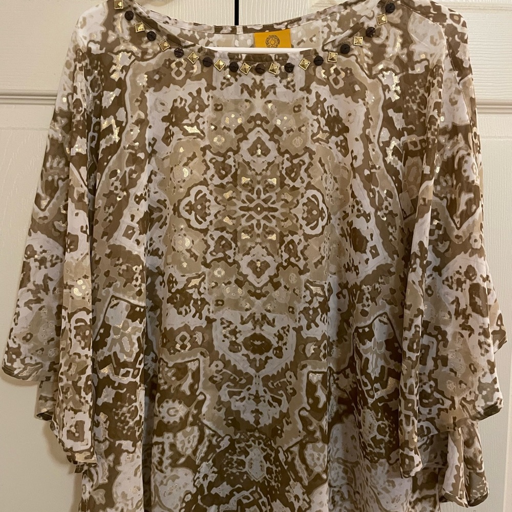 Ruby Rd. Beige and Brown Patterned Blouse